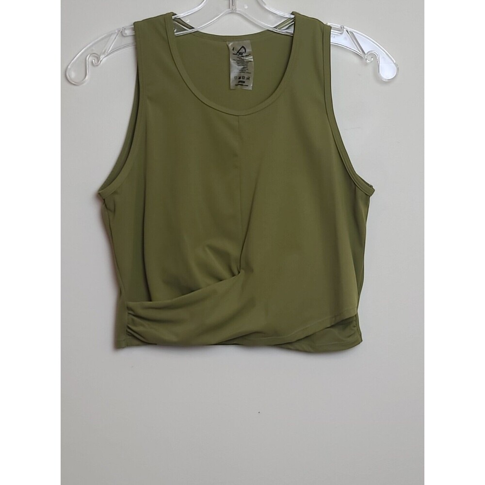 Tlf Womens Gym Crop Tank Top Green Scoop Neck Draped Stretch Medium - Picture 5 of 13